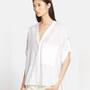 HELMUT LANG oversized, silk blend, roll tab sleeve shirt